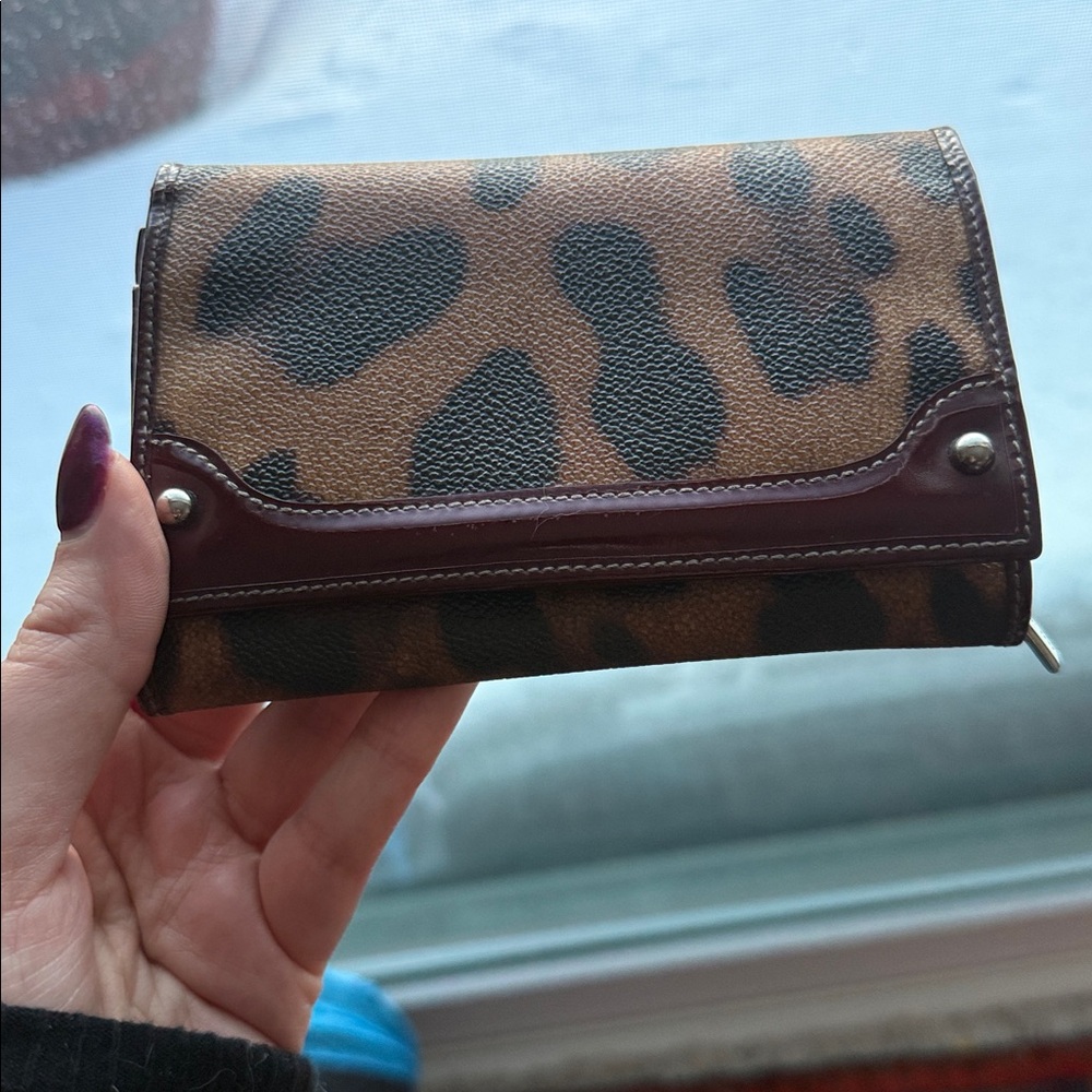 Dolce & Gabbana Brown Leopard Print Patent Leather Wallet.
